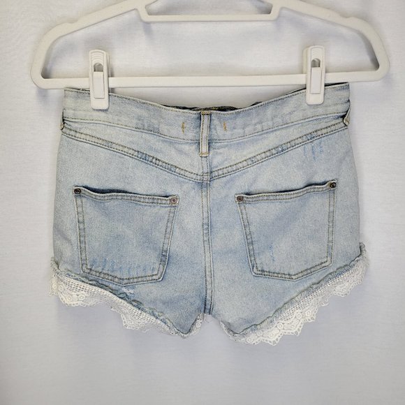 Free People Women's Size 26 Cut Off Jean Shorts Lace Distressed - Picture 2 of 6